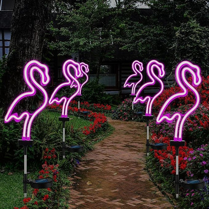 Retisee 6 Pcs Flamingo Solar Stake Lights Pink Flamingo Outdoor Lights Bulk Neon Lights Decoration LED Solar Powered Lighting for Lawn, Garden, Flower Bed, Yard, Pathway