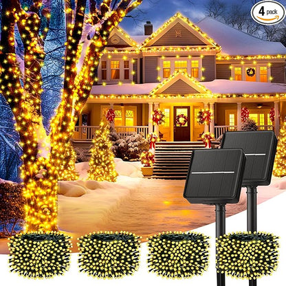 Minetom Solar String Lights for Outside, 4 Pack Total 160FT 400 LED Solar Christmas Lights Outdoor with 8 Modes, Solar Lights Outdoor Waterproof, Christmas String Light for Tree House, Warm White