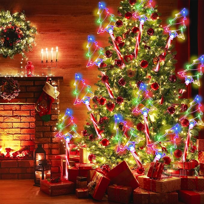 Christmas Pathway Lights Outdoor Decorations 27inch with Stake, 6/18H Timer 8 Modes LED Candy Cane Pathway Lights Outdoor, 32 FT Colorful Xmas Decorations for Walkway Yard Decor 10 Pack