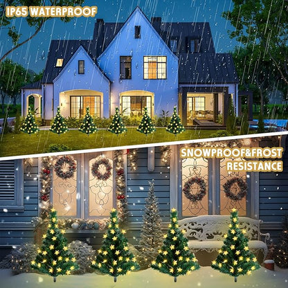 Retisee 6 Pack Solar Christmas Tree Pathway Lights Decorations Outdoor LED Star 8 Modes Prelit Small Christmas Tree Waterproof Solar Stake Lights for Garden, Yard, Lawn, Cemetery