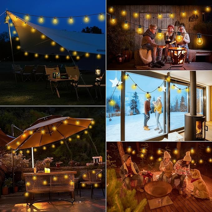 LED Outdoor String Lights, 50FT Patio Lights with 16Pcs Shatterproof S14 Bulb(1 Spare),4 Lighting Mode, Connectable, Waterproof Warm White Edison Plastic Bulb Hanging Light for Gazebo Porch Décor