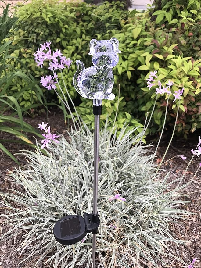 Set of 1 Solar Garden Stake Lights with Color Changing LED or Regular White LED Landscape Path Lights (1 Piece) (Dog)