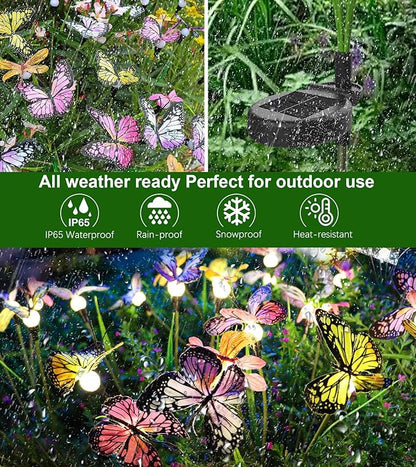 Aiscool Solar Garden Lights, 4 Pack Swaying in The Wind Outdoor Butterfly Stakes Swaying Dance Outside Yard Lawn Patio Pool Decorative Solar Powered Pathway Summer Decoration, IP65 Waterproof