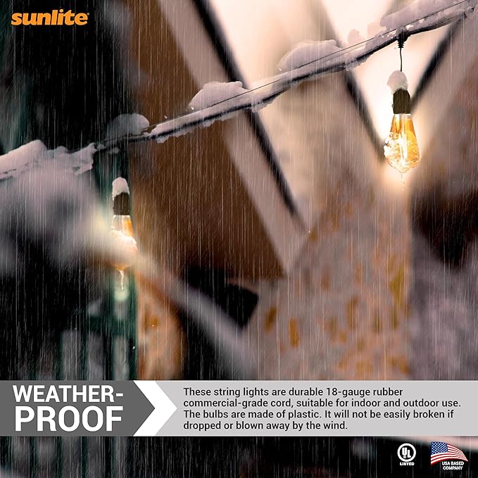 Sunlite 48ft Outdoor String Lights, 1.5W Commercial Grade, Waterproof, Linkable Strands, UL Listed, 15 Hanging | Lumora