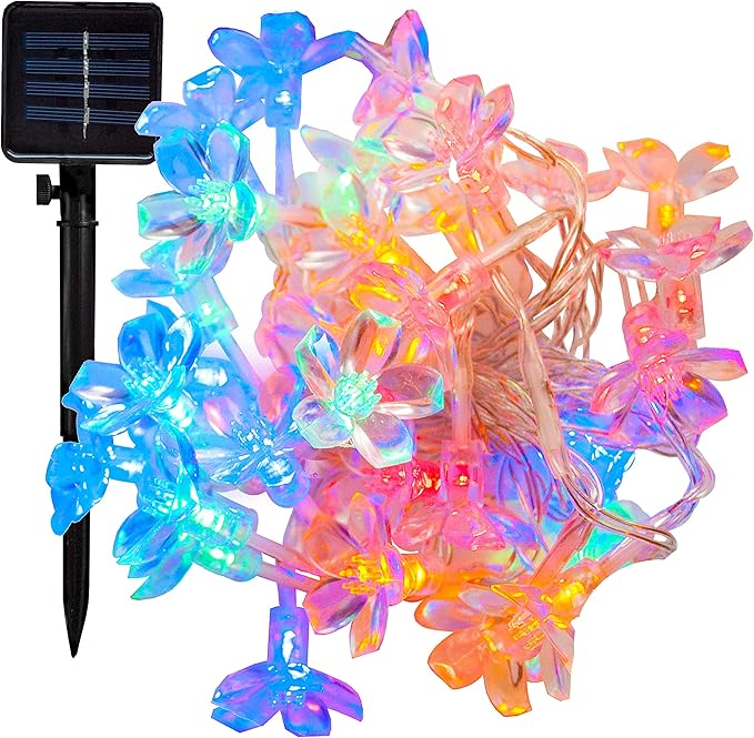 Hometown Evolution, Inc. Solar Powered LED Lights (100 LED, Solar Peach Blossom - 25 Foot - Outdoor String Light | Lumora