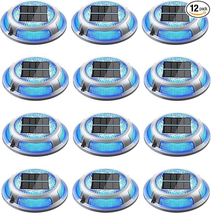 Solar Driveway Lights, 12 Pack Heavy Duty Driveway Lights Solar Powered 2 Color Mode (Cool White/Blue) IP68 | Lumora