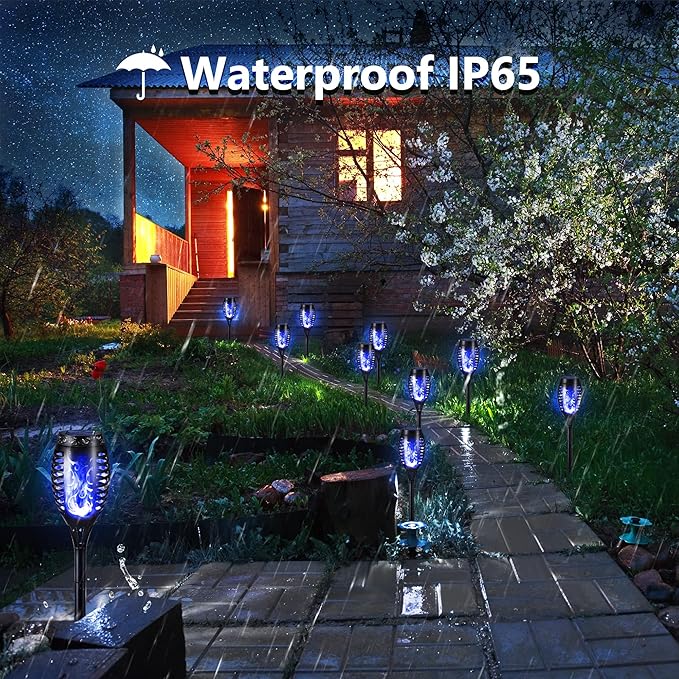 Toodour Solar Torch Flame Lights, 6 Pack Solar Lights Outdoor with Flickering Flame, Waterproof Solar Pathway Light Landscape Decoration Lighting for Garden, Lawn, Yard, Outdoor Decor - Blue
