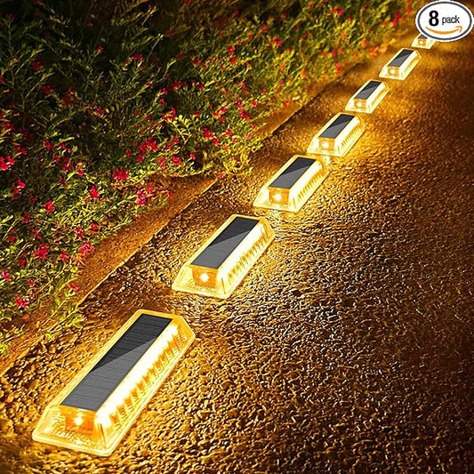 Lacasa Solar Deck Lights, Solar Light Outdoor Waterproof IP68, 8 Pack Solar Powered Pathway Yard Driveway Step Landscape Lights, LED Lighting 50LM for Garden Path Walkway Stair Patio, Warm White 2700K