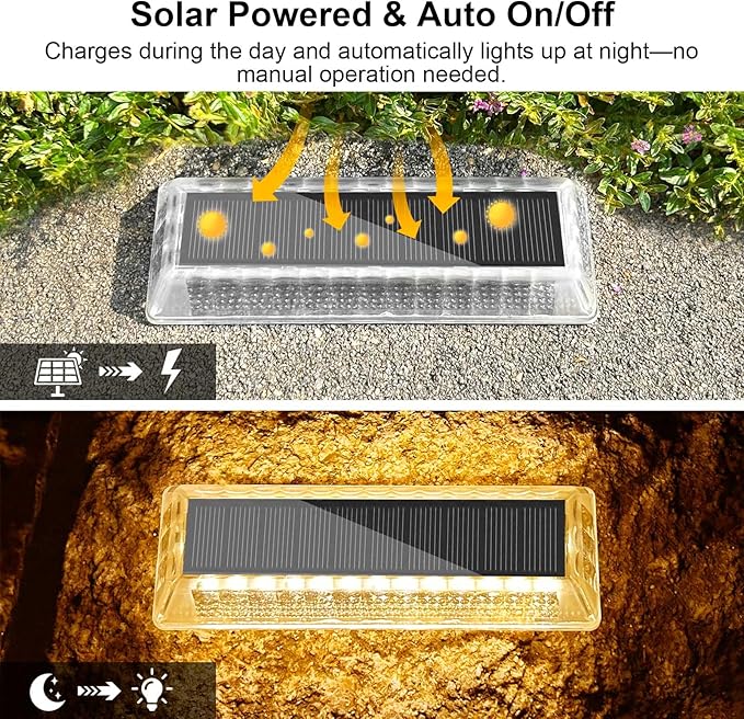 Lacasa Solar Deck Lights 8 Pack, Warm White Solar Light Outdoor Waterproof, Driveway Lights for Stairs, Pathway, Garden, Yard, Sidewalk, Ground