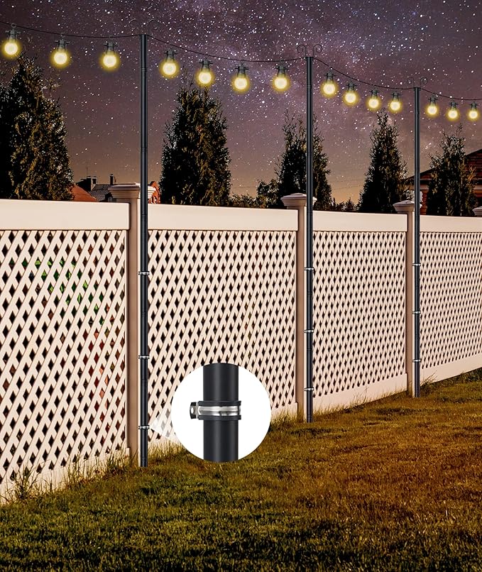 12FT String Light Poles - 2 Pack Deck Light Poles for Outside String Lights Heavy Duty with Anchor Based and | Lumora