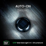 Home Zone Security 4 Packs Solar Deck Light Outdoor 40 Lumens Total Waterproof Weather Resistant, Auto On Sensor | Lumora