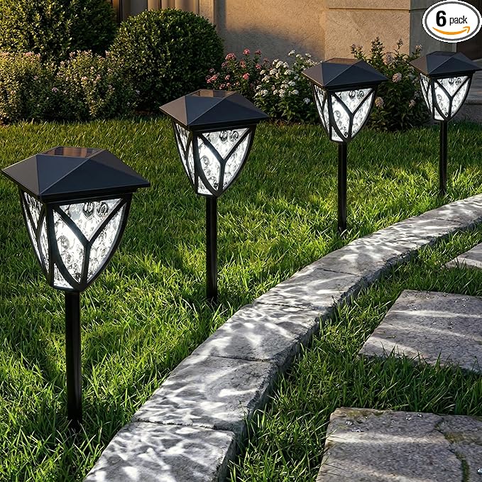 Ensenior Solar Lights Outdoor, 6500K LED Solar Garden Lights for Pathway Yard Patio Walkway Planter Walkway Landscape Lighting, IP65 Waterproof, Energy-Efficient Landscape Lighting, 6-Pack
