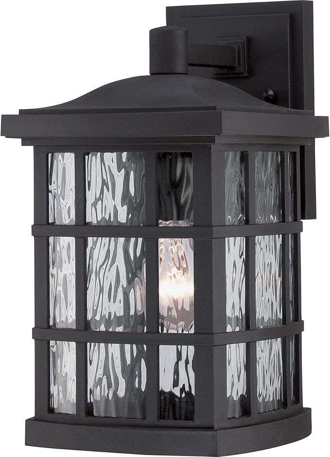 Quoizel Stonington Outdoor Wall Lantern, Coastal Armour 13 Inch 1-Light Mystic Black Vintage Wall Sconce, Clear Water Glass, 100W, Decorative Outside Lights for Patio, Porch, Garage or Yard