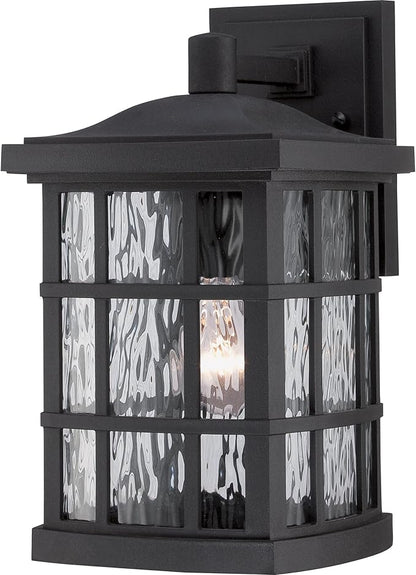 Quoizel Stonington Outdoor Wall Lantern, Coastal Armour 13 Inch 1-Light Mystic Black Vintage Wall Sconce, Clear Water Glass, 100W, Decorative Outside Lights for Patio, Porch, Garage or Yard
