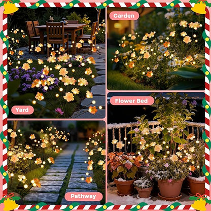 Solar Garden Lights, Warm White LED Swaying Solar Flowers Light for Outside, Waterproof Garden Decor, Outdoor Decorative Lights Yard, Patio, Pathway Decoration Gardening Gifts (4 Pack)