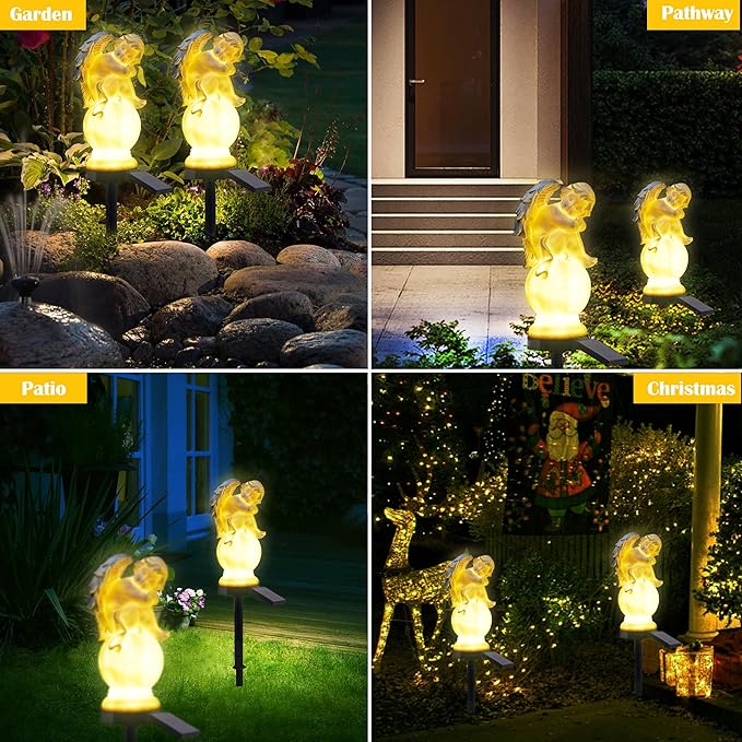 Solar Angel Garden Lights - Outdoor Decorative Stake Light Waterproof for Yard Patio Pathway Lawn Ornaments Garden Christmas Decorations Angel Gifts