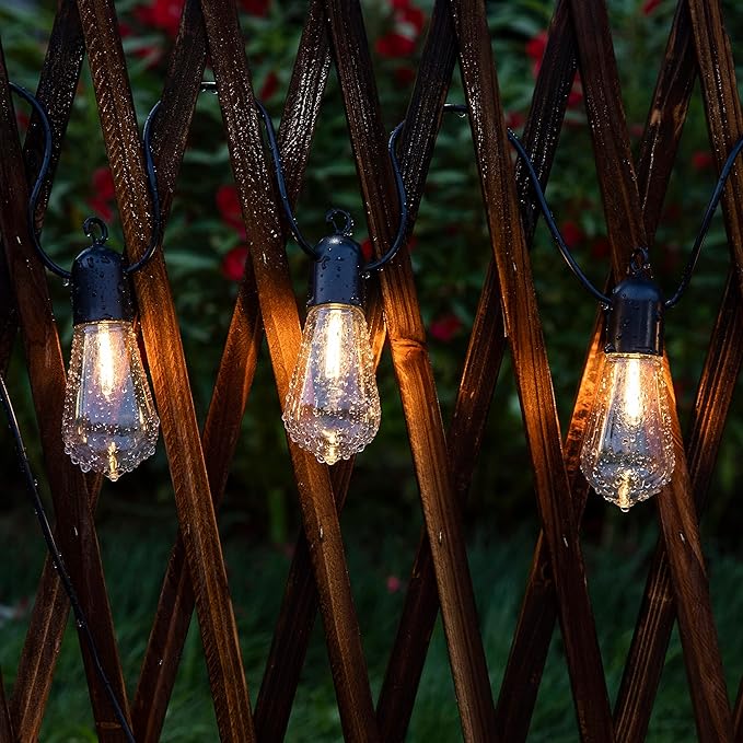 Solar Outdoor String Lights, 25FT Patio Lights String Waterproof with 20 Warm White LED Shatterproof ST58 Bulbs, Perfect for Garden, Backyard, Pergola, Party, Cafe, Camping Decoration (25FT)