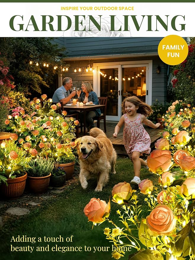 GIGALUMI Solar Lights Outdoor for Garden Decor, 4 Pack Solar Flower Lights Waterproof, 2 Lighting Modes 28 Rose Flowers for Pathway,Yard, Patio Decoration, Gardening Gifts for Women (Pink)
