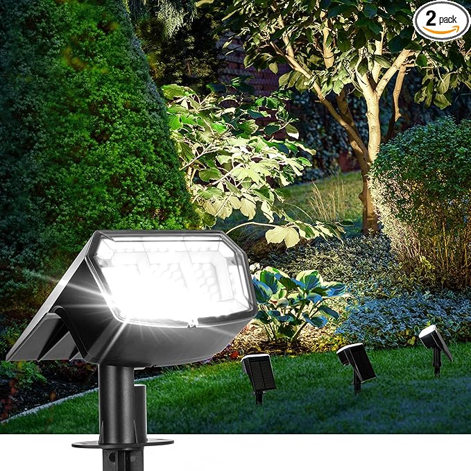 Solar Spot Lights Outdoor Waterproof 2 Pack IP65, 63 LED 3 Lighting Modes Spotlights for Yard Garden House Garage | Lumora
