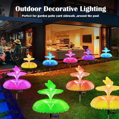 SunKite Solar Garden Lights - 7 Color Changing, Double Jellyfish & Butterfly, Waterproof, Solar Flower Lights for Outdoor Decor