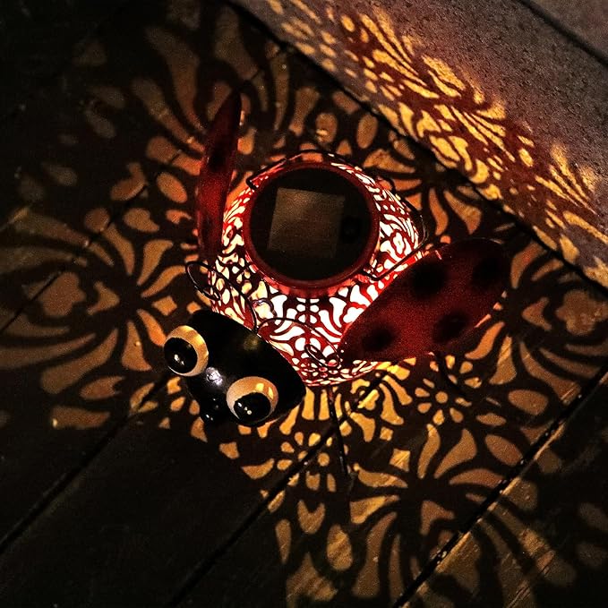 9.8" Ladybug Solar Powered Metal Sculpture - LED Figurine Night Garden Light, Ladybug Solar Light Metal Statue, Yard Art, Patio Accent,Outdoor Lawn Solar Decor, Landscape Path Light Ornament