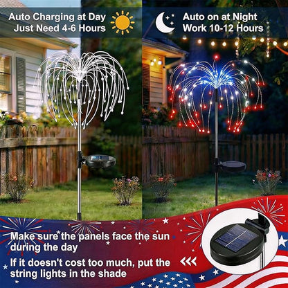 ITICdecor Solar Garden Lights Firework Lights 2 Pack 120 LED Red White Blue Solar Fairy Light Outdoor Waterproof for Independence Day President Memorial Day Christmas Party Patriotic Decorations