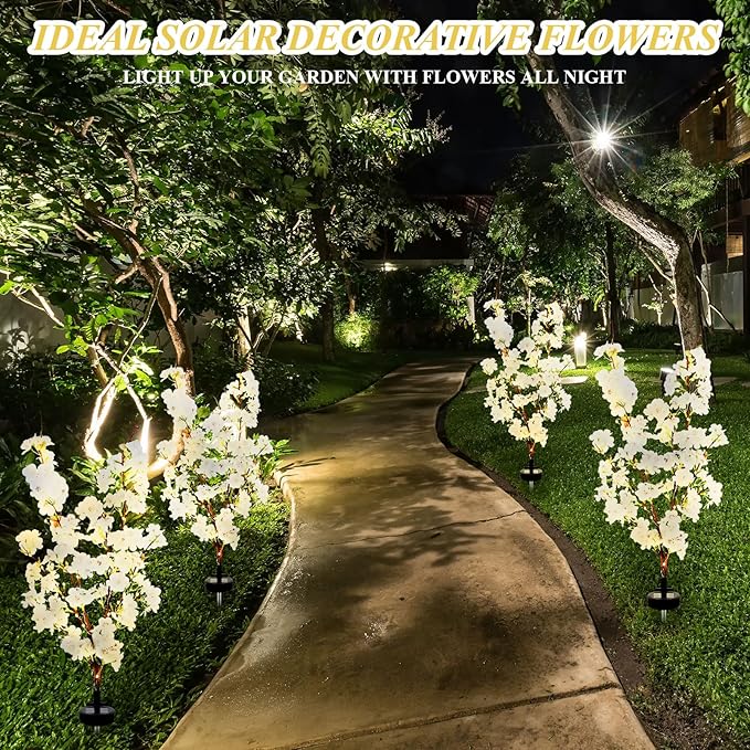 VIHOSE 2 Pack Spring Flowers Solar Stake Lights Outdoor Decor Waterproof Artificial Cherry Solar Lights for Outdoor Garden Yard Pathway Home Wedding Decor