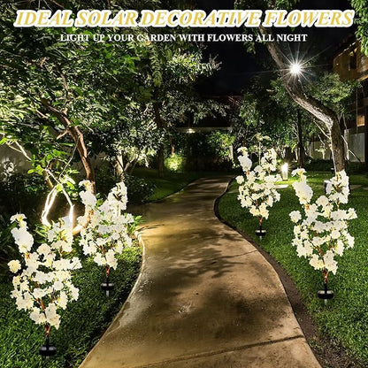 VIHOSE 2 Pack Spring Flowers Solar Stake Lights Outdoor Decor Waterproof Artificial Cherry Solar Lights for Outdoor Garden Yard Pathway Home Wedding Decor