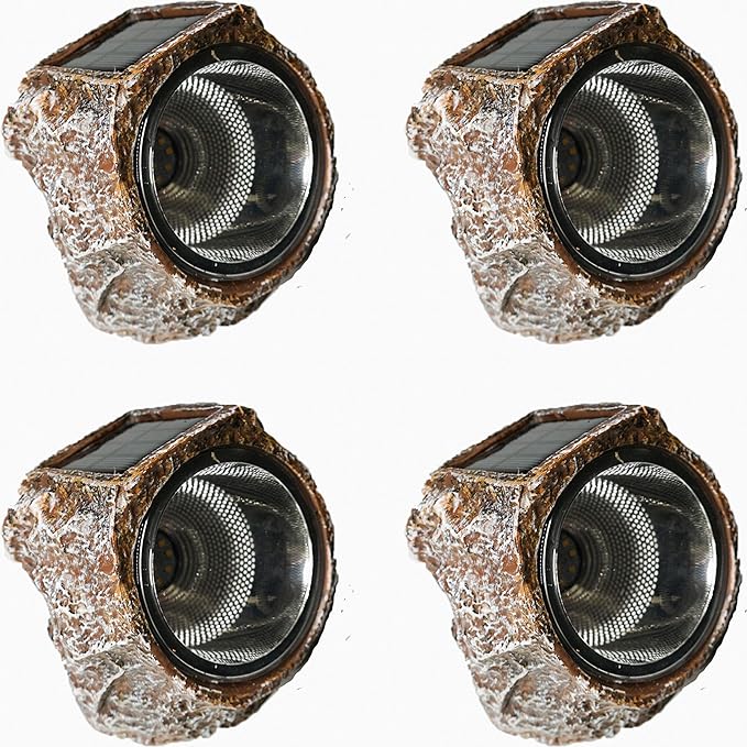 Solar Rock Light Led 4 Pack Waterproof Garden Stone Lights Outdoor Landscaping Spotlights, Yard Patio Pathway Driveway …