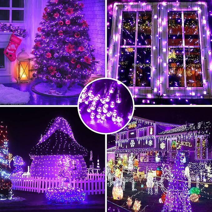 AmyHomie Purple Christmas Lights, 108Ft 300LED Halloween String Lights, 8 Modes Waterproof Fairy Lights for Outdoor | Lumora