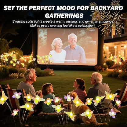 Solar Garden Butterfly Lights 2 Pack 12 LED Solar Swaying Flower Lights Waterproof Firefly Lighting Outdoor for Garden Patio Yard Pathway Flower Bed Decoration