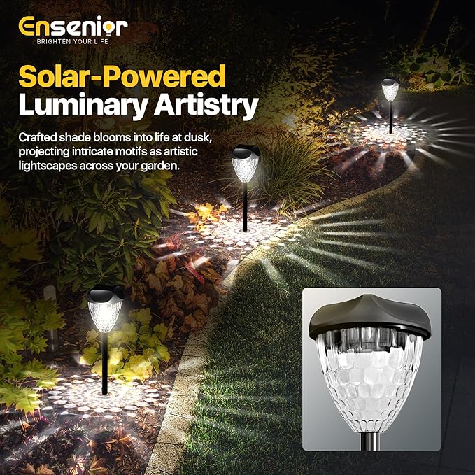 Ensenior 16-Pack Solar Lights Outdoor, Auto ON/Off 6500K LED Solar Garden Lights for Pathway, Yard, Patio, Walkway, Planter, Waterproof, Energy-Efficient Landscape Lighting