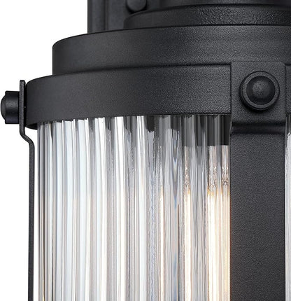 Westinghouse 6120600 Armin Vintage-Style One Light Outdoor Wall Fixture with Motion Sensor, Textured Black Finish, Clear Ribbed Glass