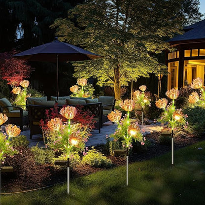 Solar Flowers Outdoor Waterproof, 4 Pack Solar Garden Lights with 12 Flowers, Enlarged Solar Panel, Perfect Gifts for Women Mom Grandma, Garden Decor for Landscape Pathway Flowerpot