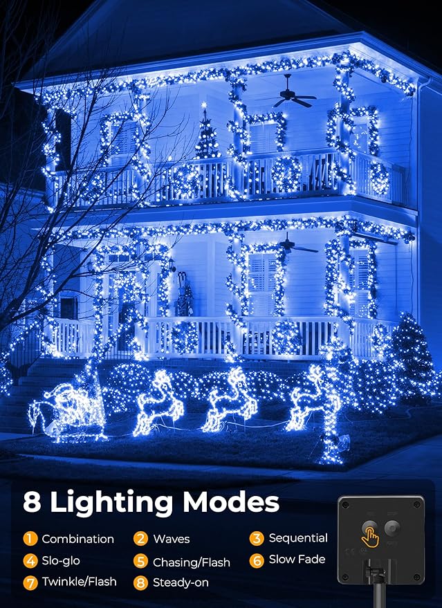 Brightown 100LED Solar String Lights Outdoor, Solar Powered Lights IP65 Waterproof for Party Garden Yard Home Holiday Tree Decoration Lighting (Blue, 100LED-1PACK)