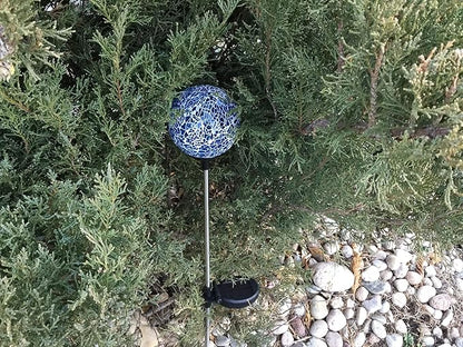 Solar Blue Mosaic Glass Ball Light (Ocean Blue Color), Garden Decor Stake Multi-Color Color Change Yard LED Lamp Light