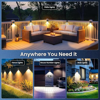 Solar Fence Lights Outdoor Waterproof IP65 Solar Wall Lights Outside Dual Color Led Solar Powered Fence Lights Outdoor Backyard, Wall Lights for Porch, Patio, Stairs, Pool, Yard, Deck 8 Pack