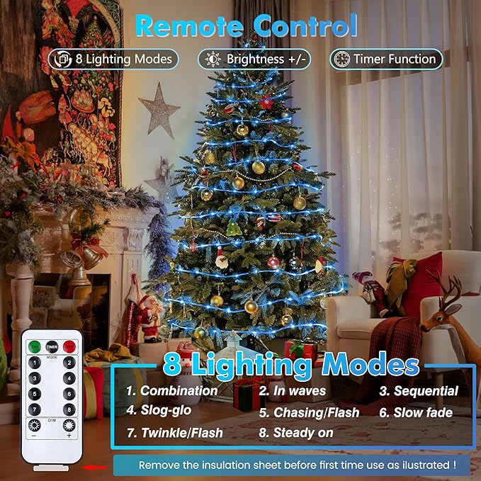 Jnaurb Battery Operated Rope Lights for Outside, 33FT 100LED 8 Modes Battery Operated String Lights, Waterproof | Lumora