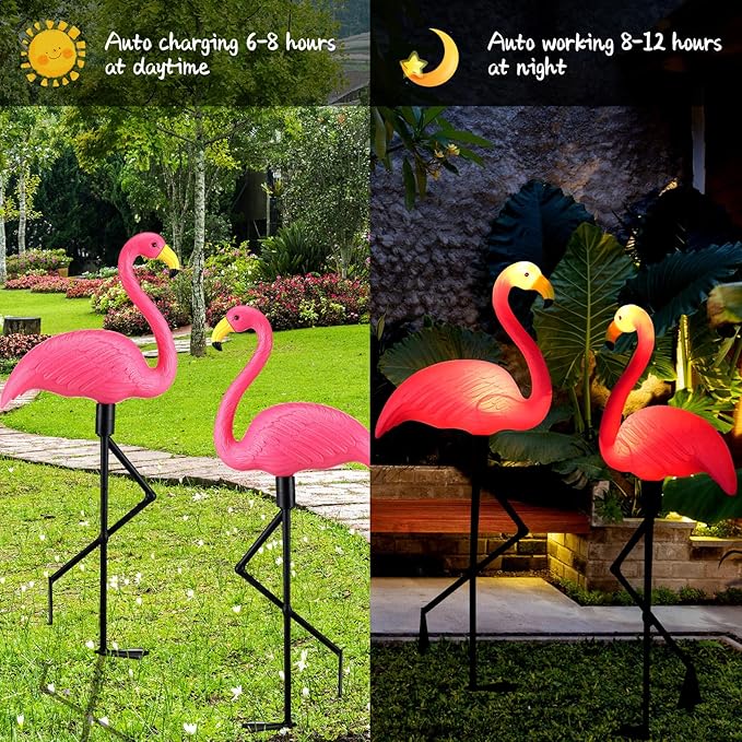 9 Pcs Flamingo Solar Lights LED Flamingo Stake Lights Waterproof Flamingo Lights for Outdoor Pink Yard Lawn Garden | Lumora