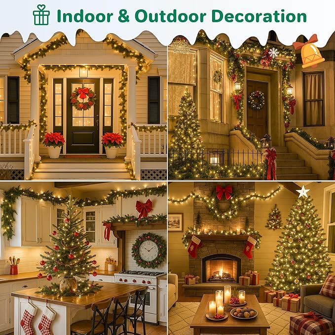 YOUNGAR Green Wire Christmas Lights,50LED Battery/USB Operated String Light,Twinkle Lights with Timer Memory Waterproof Outdoor with 8 Modes for Tree, Yard, Garden, Patio Decor