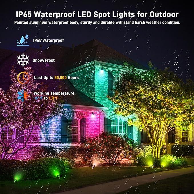 Christmas Landscape Lights 12W RGBW Outdoor Spot Lights for Yard, Low Voltage LED Landscape Spotlight with Remote | Lumora