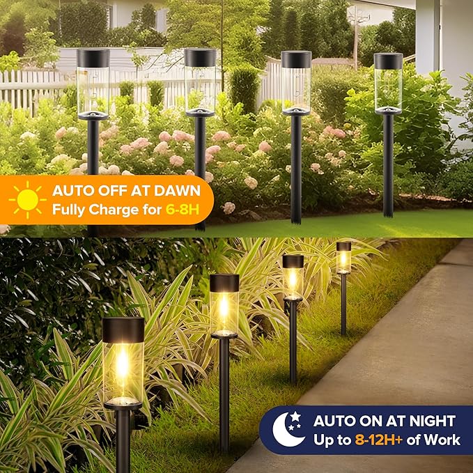 UME 12 Pack Solar Pathway Lights Outdoor, 3000K LED Landscape Lighting for Yard, Lawn, Walkway, Driveway, Patio Decor