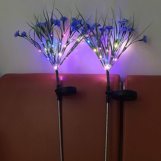 Solar Daisy Flower Decorative Garden Lights, 28 LED, Blue, Green, Multicolor, Waterproof, Solar Powered, Modern Style, Outdoor, 2 Pack
