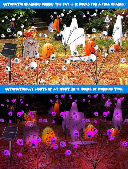 KerKoor Solar Halloween Lights Outdoor Decorations - 4 Pack 32 LED Solar Eyeball Lights for Yard, Scary Eyeballs Halloween Light for Outside, Pathway, Walkway, Landscape, Garden, Party Decor (Purple)