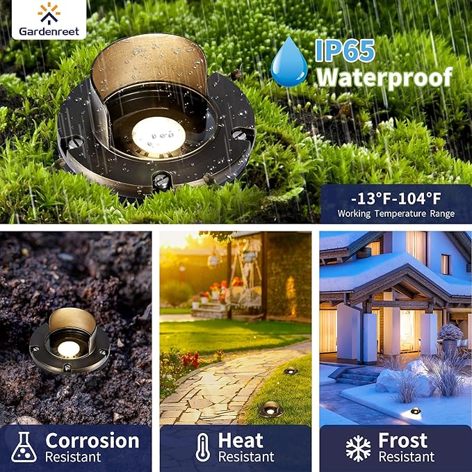 Gardenreet LED Well Lights Low Voltage - Brass In-Ground Ip65 Weatherproof 12V Lighting - Outdoor Path Light | Lumora