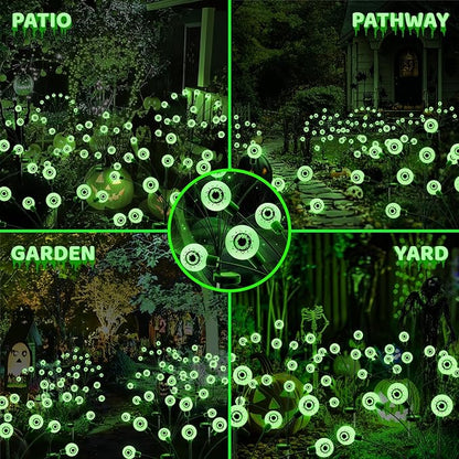 Solar Halloween Lights Decorations Outdoor: 2 Pack 16LED Scary Eyeball Light Swaying for Yard Decor - Green Firefly Ghost Lighting Garden Lawn Pathway Party Outside Decorative