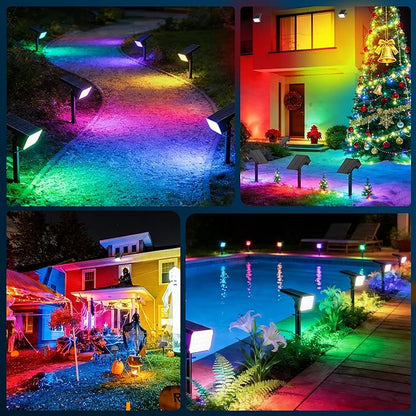 LANSOW 12 Pack Solar Spot Lights Outdoor Color Changing, 7 Modes Waterproof Solar Christmas Landscape Spotlights, LED Solar Powered Flood Lights for Yard Garden Pathway Outside Halloween, Auto ON/Off