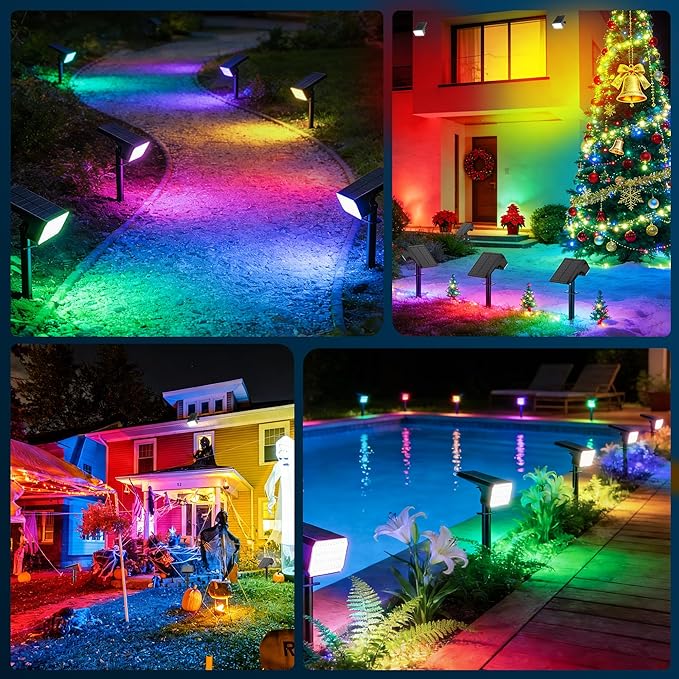 LANSOW Solar Spot Lights Outdoor Color Changing, 2 Pack/7 Modes Waterproof Solar Christmas Landscape Spotlights | Lumora