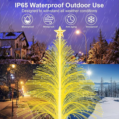 Solar Christmas Decorations, 4 Pack 38.5 Inch 7 Color Changing Jellyfish Lights with 5 Layer Optical Fiber Solar Flower Lights for Outdoor Xmas Yard Garden Pathway Decor