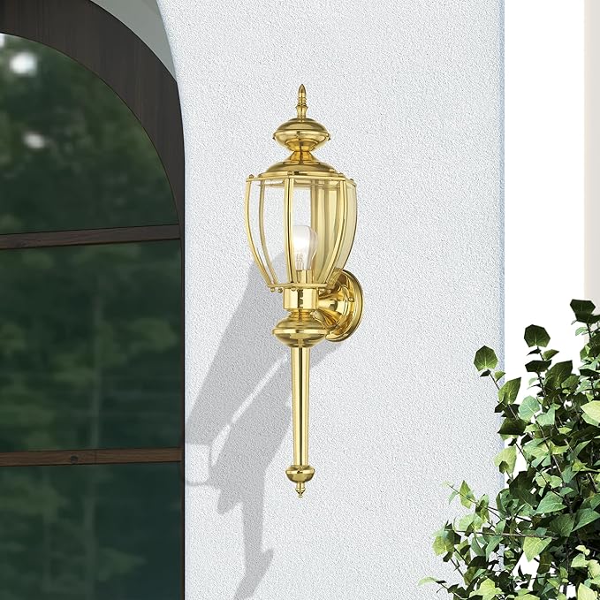 Livex Lighting 2112-02 Outdoor Wall Lantern with Clear Beveled Glass Shades, Polished Brass